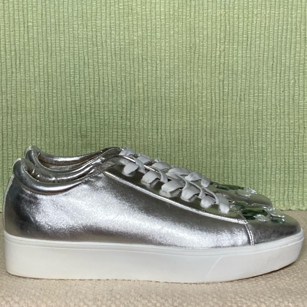 Nine West Women's Homerun Fashion Platform Sneaker Metallic Silver Shoes SZ 10 M